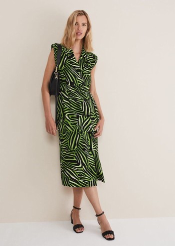 Phase Eight Trinny Zebra Print Trench Dress Green Australia | EF0916758